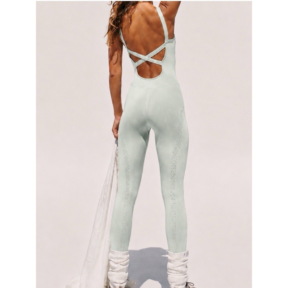 Free People Movement Good Karma Unitard Jumpsuit One Piece Disco Lime Size M/L